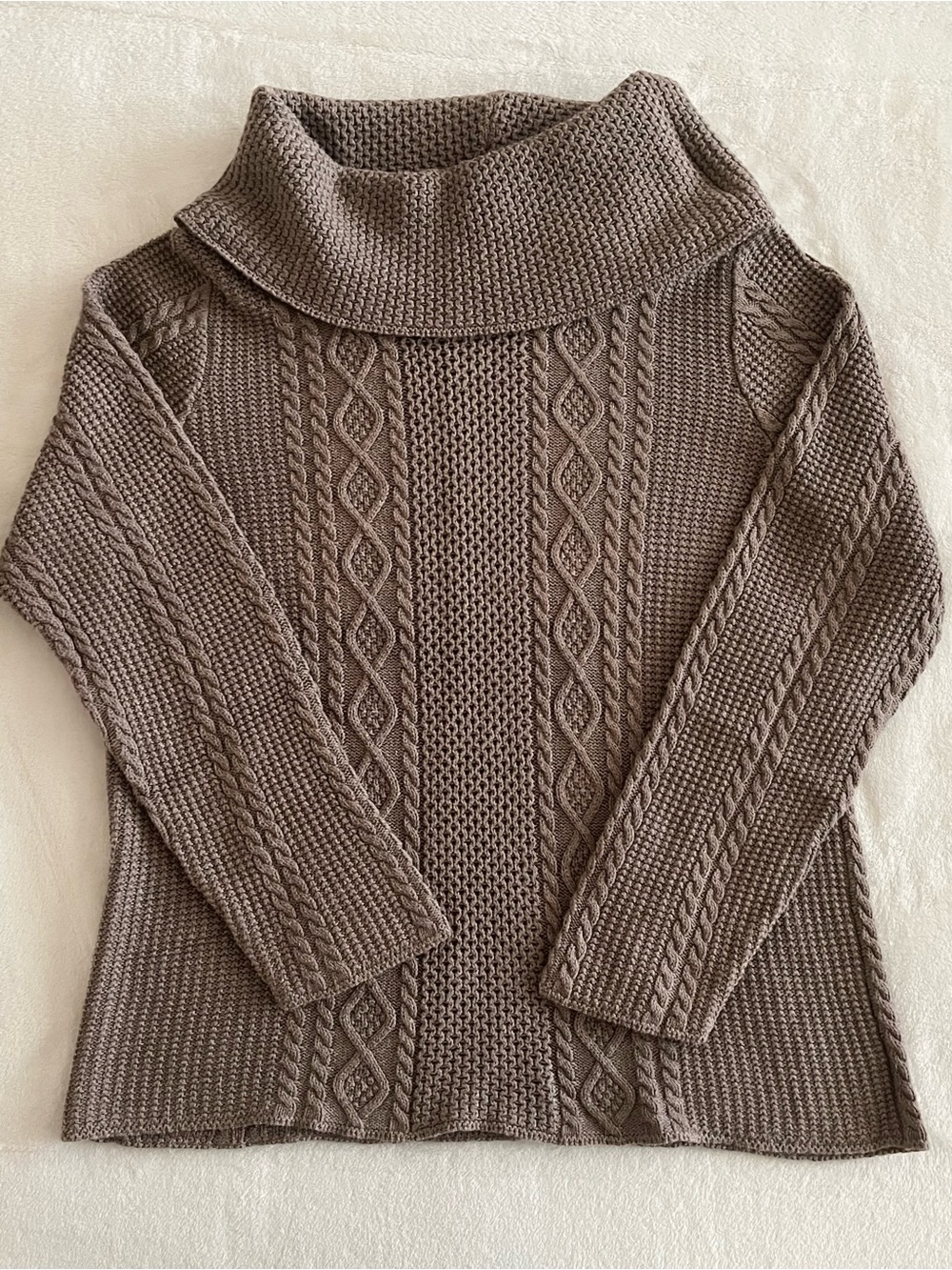 willi smith Cowl Neck Cable Knit Sweater - Taupe XL